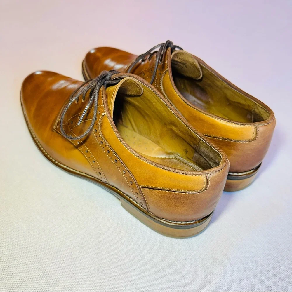 JOHNSTON & MURPHY BROWN LEATHER MENS OXFORD DRESS SHOE : GOOD COND